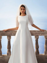 Sleeveless Elegant Minimal Glossy Satin Backless Long Dress With Small Train, White Wedding Dress